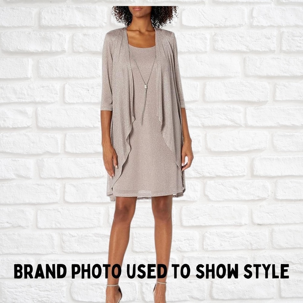 R&M Richards Women's Metallic Two-Piece Jacket Dress, Silver, Size 10 - Picture 5 of 6